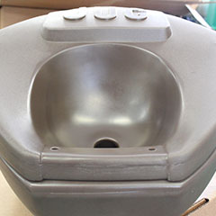 Molded plastic sink producted by Advanced Plastics Rotomolding in Swanville, MN