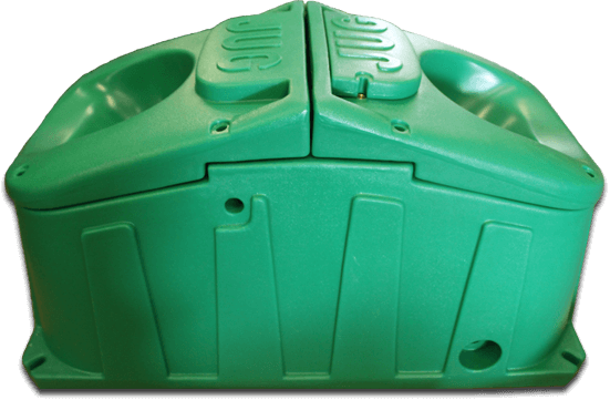 Green plastic sink and jug used for holding water; rotationally molded by Advanced Plastics Rotomolding in Swanville, MN